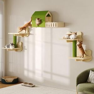 YITAHOME Cat Climbing Wall Set, Sturdy Wooden Furniture, 5-Piece Cat Shelves with House, Cat Stairs, and Cat Platform for Cats to Sleep, Play, and Rest YITAHOME Cat Climbing Wall Set, Sturdy Wooden Furniture, 5-Piece Cat Shelves with House, Cat Stairs, and Cat Platform for Cats to Sleep, Play, and Rest