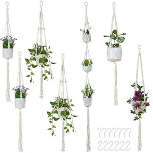 Relaxdays macramé Hangers, Set of 7, Boho Design, Various Sizes, Indoor Plant Holders, Cotton, Cream, 100%, 7er Set Relaxdays macramé Hangers, Set of 7, Boho Design, Various Sizes, Indoor Plant Holders, Cotton, Cream, 100%, 7er Set