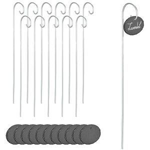 Relaxdays 12x Slate Plant Signs, Labelling, Weatherproof, Metal Rod, Oval Blackboard, HWD: 42x9x6 cm, Anthracite/Silver Relaxdays 12x Slate Plant Signs, Labelling, Weatherproof, Metal Rod, Oval Blackboard, HWD: 42x9x6 cm, Anthracite/Silver