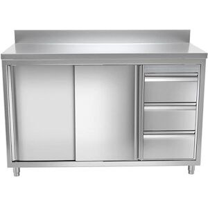 Stalwart DA-VTC166R Commercial Worktop Floor Cupboard 3 Drawers Right 2 Sliding Doors Stainless Steel Width 1600mm Depth 600mm Upstand Stalwart DA-VTC166R Commercial Worktop Floor Cupboard 3 Drawers Right 2 Sliding Doors Stainless Steel Width 1600mm Depth 600mm Upstand