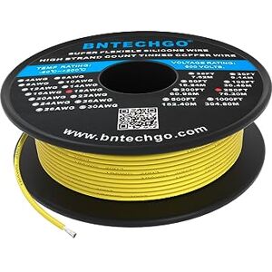 BNTECHGO 18 Gauge Silicone Wire Spool 250 ft Yellow Flexible 18 AWG Stranded Tinned Copper Wire BNTECHGO 18 Gauge Silicone Wire Spool 250 ft Yellow Flexible 18 AWG Stranded Tinned Copper Wire