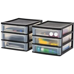 IRIS USA Plastic Stacking Desk Top 3-Drawer Storage Organizer, 2-Pack, for Makep Vanity Nail Polish Bathroom Stationery Art Craft Supplies Kitchen Office Garage and Small Organization, Medium, Black IRIS USA Plastic Stacking Desk Top 3-Drawer Storage Organizer, 2-Pack, for Makep Vanity Nail Polish Bathroom Stationery Art Craft Supplies Kitchen Office Garage and Small Organization, Medium, Black
