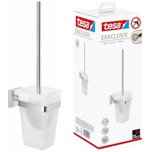 tesa UK tesa EXXCLUSIV Toilet Brush Holder Wall-Mounted, Stainless-Steel Toilet Brush with Bowl in Frosted-Glass Design Waterproof, incl. Power.Kit Adhesive Solution 445mm x 98mm x 138mm tesa UK tesa EXXCLUSIV Toilet Brush Holder Wall-Mounted, Stainless-Steel Toilet Brush with Bowl in Frosted-Glass Design Waterproof, incl. Power.Kit Adhesive Solution 445mm x 98mm x 138mm