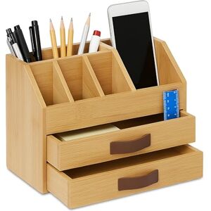 Relaxdays Desk Organiser, Drawer & Compartments, HxWxD: 19 x 24 x 14 cm, Bamboo & MDF, Office Storage, Natural/Brown, Plastic Relaxdays Desk Organiser, Drawer & Compartments, HxWxD: 19 x 24 x 14 cm, Bamboo & MDF, Office Storage, Natural/Brown, Plastic
