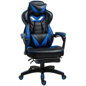 Vinsetto Computer Gaming Chair, Racing Desk Chair with Lumbar Support and Footrest, PU Leather Gamer Chair with Headrest and Swivel Wheels for Home, Blue Vinsetto Computer Gaming Chair, Racing Desk Chair with Lumbar Support and Footrest, PU Leather Gamer Chair with Headrest and Swivel Wheels for Home, Blue
