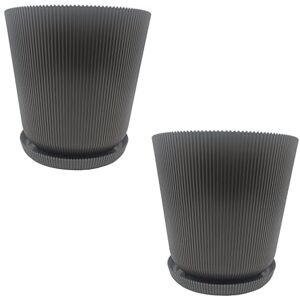 Relaxdays Flower Pot, 2-Piece Set, Planter with Saucer, Ribbed, HxD: 20 x 20 cm, Herb Pot, Plastic, Dark Grey Relaxdays Flower Pot, 2-Piece Set, Planter with Saucer, Ribbed, HxD: 20 x 20 cm, Herb Pot, Plastic, Dark Grey