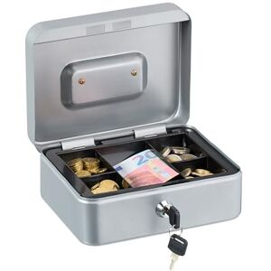 Relaxdays Lockable, Removable Insert, 5 compartments, Iron Cash Box, HxWxD: 8.5 x 20 x 17 cm, Silver, Plastic, Steel Relaxdays Lockable, Removable Insert, 5 compartments, Iron Cash Box, HxWxD: 8.5 x 20 x 17 cm, Silver, Plastic, Steel