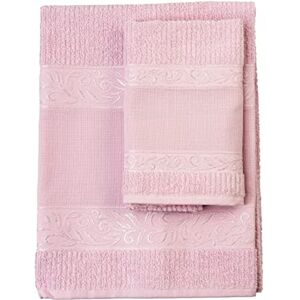 FILET Guest Towel Set with Aida Insert to Embroider, Made of 100% Cotton Terry Towelling, Soft and Absorbent, Skin-Friendly, 100% Made in Italy, Solid Colour, Pink FILET Guest Towel Set with Aida Insert to Embroider, Made of 100% Cotton Terry Towelling, Soft and Absorbent, Skin-Friendly, 100% Made in Italy, Solid Colour, Pink