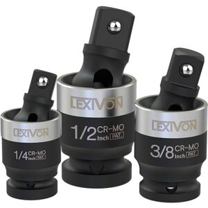 LEXIVON Impact Universal Joint Patented Slim Design 3-Piece 1/2", 3/8", and 1/4" Socket Swivel Set Chrome-Molybdenum Steel Full Impact Grade (LX-113-S) LEXIVON Impact Universal Joint Patented Slim Design 3-Piece 1/2", 3/8", and 1/4" Socket Swivel Set Chrome-Molybdenum Steel Full Impact Grade (LX-113-S)