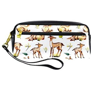 Anmarco PU Pencil Case Pen Bag Student Stationery Pouch with Zipper for Boys Girls, School & Office Supplies - Watercolor Baby Deer and Leaves Anmarco PU Pencil Case Pen Bag Student Stationery Pouch with Zipper for Boys Girls, School & Office Supplies - Watercolor Baby Deer and Leaves
