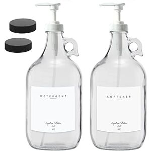 ME Decor Laundry Detergent Dispenser 64 oz. Glass Jugs for Liquid Fabric Softener, Laundry Soap and Bleach 2 Pack, Clear, Cylindrical, PUMP_DISPENSER ME Decor Laundry Detergent Dispenser 64 oz. Glass Jugs for Liquid Fabric Softener, Laundry Soap and Bleach 2 Pack, Clear, Cylindrical, PUMP_DISPENSER