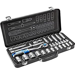 Högert Technik Tool Set I Socket Spanner, Bits and Equipment 1/4 Inch I Alloy Chrome Vanadium Steel I Drop Forged I Ratchet Mechanism with 72 Pawls I HT1R480 29 Pieces Högert Technik Tool Set I Socket Spanner, Bits and Equipment 1/4 Inch I Alloy Chrome Vanadium Steel I Drop Forged I Ratchet Mechanism with 72 Pawls I HT1R480 29 Pieces