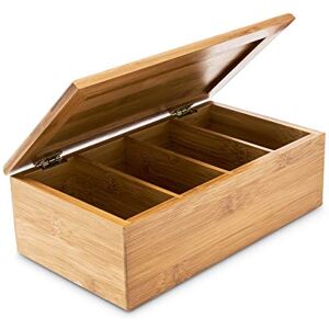 Relaxdays Bamboo Tea Box, Size: 9 x 28.5 x 16 cm, Tea Chest With 4 Compartments & Lid For 80 Tea Bags, Wooden Jewellery Box, Natural Brown Relaxdays Bamboo Tea Box, Size: 9 x 28.5 x 16 cm, Tea Chest With 4 Compartments & Lid For 80 Tea Bags, Wooden Jewellery Box, Natural Brown