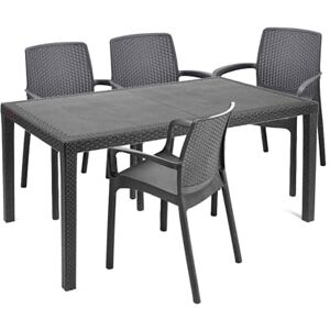 Dmora Outdoor lounge set Roccaraso, Outdoor and indoor lounge set, Fixed rectangular table with 4 stackable chairs, Made in Italy, Anthracite Dmora Outdoor lounge set Roccaraso, Outdoor and indoor lounge set, Fixed rectangular table with 4 stackable chairs, Made in Italy, Anthracite