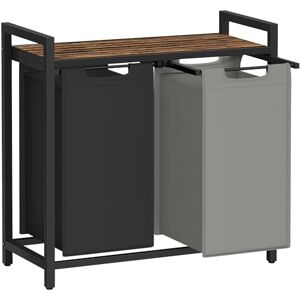 VASAGLE Laundry Basket, 2-Compartment Laundry Hamper, Pull-Out and Removable Liner Bags, Clothes Sorter, Shelf, Metal Frame, 2 x 46 L, 73 x 33 x 72 cm, Bicolor and Rustic Brown BLH201X01 VASAGLE Laundry Basket, 2-Compartment Laundry Hamper, Pull-Out and Removable Liner Bags, Clothes Sorter, Shelf, Metal Frame, 2 x 46 L, 73 x 33 x 72 cm, Bicolor and Rustic Brown BLH201X01