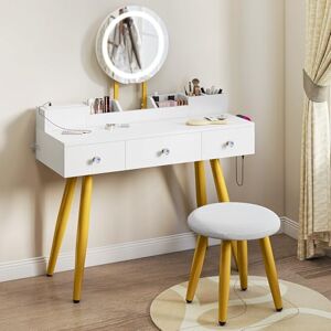 YITAHOME Dressing Table, Makeup Vanity with LED Mirror and Stool, 3 Drawers & Makeup Tray, Built-In AC & USB Outlets, Glossy Finish, Modern Dressing Table with Splayed Legs, 100×40×85cm, White YITAHOME Dressing Table, Makeup Vanity with LED Mirror and Stool, 3 Drawers & Makeup Tray, Built-In AC & USB Outlets, Glossy Finish, Modern Dressing Table with Splayed Legs, 100×40×85cm, White