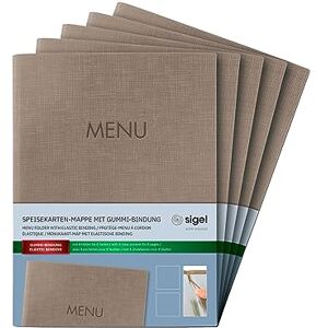 Sigel SM211 Set of 5 Menu folders with elastic cord, with 2 Transparent Pouch for 8 DIN A5 Sheets, embossing Menu, dark Beige Sigel SM211 Set of 5 Menu folders with elastic cord, with 2 Transparent Pouch for 8 DIN A5 Sheets, embossing Menu, dark Beige
