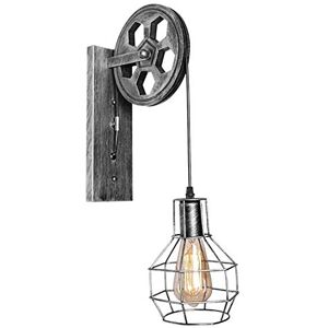 LEDSone Industrial Style Vintage Wall Lights Indoor Pulley Wheel Cage Lampshade Brushed Silver E27 Sconce Lamp for Home Décor, Bedroom Bedside, Living Room, Hallway,Bar Decoration Fixture LEDSone Industrial Style Vintage Wall Lights Indoor Pulley Wheel Cage Lampshade Brushed Silver E27 Sconce Lamp for Home Décor, Bedroom Bedside, Living Room, Hallway,Bar Decoration Fixture