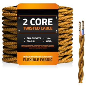 LEDSone 10m Fabric Cable Twisted Cloth Covered Wire 2 Core Electrical Lamp Cord 18AWG 32.8 Feet, Vintage Woven Wiring for Pendant Lights, DIY Projects (Gold) LEDSone 10m Fabric Cable Twisted Cloth Covered Wire 2 Core Electrical Lamp Cord 18AWG 32.8 Feet, Vintage Woven Wiring for Pendant Lights, DIY Projects (Gold)