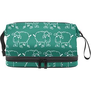 Generic Multi-Functional Storage Travel Cosmetic Bag with Handle,White Sheeps Cartoon Green Background,Large Capacity Travel Cosmetic Bag Generic Multi-Functional Storage Travel Cosmetic Bag with Handle,White Sheeps Cartoon Green Background,Large Capacity Travel Cosmetic Bag