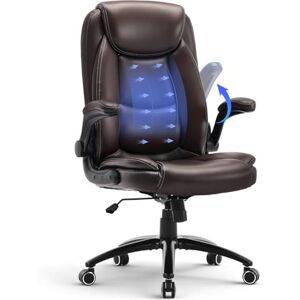 COLAMY Leather Executive Office Chair, Ergonomic Computer Chair with High Back, Spring Cushion Desk Chair for Home Office with Padded Flip-up Arm, Adjustable Tilt Lock, Brown COLAMY Leather Executive Office Chair, Ergonomic Computer Chair with High Back, Spring Cushion Desk Chair for Home Office with Padded Flip-up Arm, Adjustable Tilt Lock, Brown