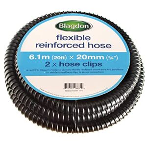 Blagdon Flexible Reinforced Pond Tubing, 6.1m (20ft) x 20mm (3/4”) Internal Diameter, Smooth-bore PVC Pond Tubing, Includes 2 Stainless Steel Hose Clamps, Corrugated, Tough and Strong Tubing Blagdon Flexible Reinforced Pond Tubing, 6.1m (20ft) x 20mm (3/4”) Internal Diameter, Smooth-bore PVC Pond Tubing, Includes 2 Stainless Steel Hose Clamps, Corrugated, Tough and Strong Tubing