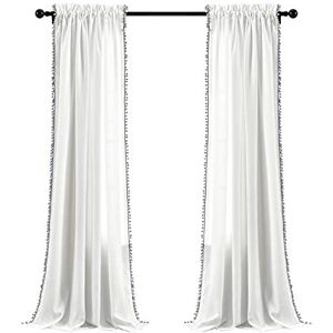 Lush Decor , Gray Pom Curtain Textured, Solid Color Shabby Chic Style Window Panel for Living, Dining Room, Bedroom (Single), 84” x 50 White, 84" x 50 Lush Decor , Gray Pom Curtain Textured, Solid Color Shabby Chic Style Window Panel for Living, Dining Room, Bedroom (Single), 84” x 50 White, 84" x 50