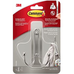 Command 3M 17036 Polished Nickel Large Double Hook, 1 Hook, 1 Strip Command 3M 17036 Polished Nickel Large Double Hook, 1 Hook, 1 Strip