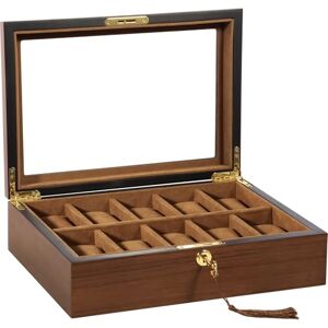 Uten Watch Box 10 Slots, Solid Wood Watch Case, Watch Display Storage Box with Golden Lock and Key, Removable Watch Cushions, Imitation Suede Lining, Gift Idea for Men and Women Uten Watch Box 10 Slots, Solid Wood Watch Case, Watch Display Storage Box with Golden Lock and Key, Removable Watch Cushions, Imitation Suede Lining, Gift Idea for Men and Women