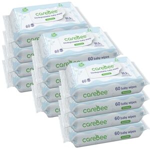 CareBee 99.9% Water Baby Wipes Biodegradable, Plant-Based & Plastic-Free Hypoallergenic, Unscented, Extra Gentle for Sensitive Newborn Skin 60 wipes per Pack (12 pack (720 Wipes)) CareBee 99.9% Water Baby Wipes Biodegradable, Plant-Based & Plastic-Free Hypoallergenic, Unscented, Extra Gentle for Sensitive Newborn Skin 60 wipes per Pack (12 pack (720 Wipes))