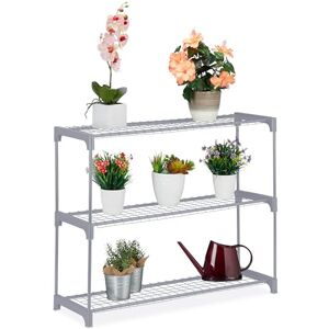 Relaxdays Plant Rack, 3, Stand for Flowers & Pots, Metal & Plastic, HWD: 72x91x28 cm, Shelving for Herbs, Grey, Steel Relaxdays Plant Rack, 3, Stand for Flowers & Pots, Metal & Plastic, HWD: 72x91x28 cm, Shelving for Herbs, Grey, Steel