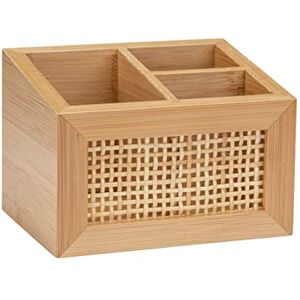 WENKO Allegre bathroom box, bathroom storage box with 3 practical compartments, trendy boho style, high-quality bamboo and rattan, for storing bathroom or make-up utensils, 12 x 8.5 x 9 cm, Natural WENKO Allegre bathroom box, bathroom storage box with 3 practical compartments, trendy boho style, high-quality bamboo and rattan, for storing bathroom or make-up utensils, 12 x 8.5 x 9 cm, Natural