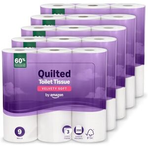 by Amazon Toilet Roll, 3-ply Quilted, Velvety Soft, 45 Rolls (5 Packs of 9), 200 Sheets per Roll, FSC Certified by Amazon Toilet Roll, 3-ply Quilted, Velvety Soft, 45 Rolls (5 Packs of 9), 200 Sheets per Roll, FSC Certified