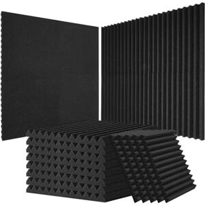 VEVOR Acoustic Foam, 52 Pack 12 x 12 x 1 in, High Density Soundproof Panels, Fire-Resistant, Sound Dampening Absorbing Panels for Studio Wall and Ceiling, Black VEVOR Acoustic Foam, 52 Pack 12 x 12 x 1 in, High Density Soundproof Panels, Fire-Resistant, Sound Dampening Absorbing Panels for Studio Wall and Ceiling, Black