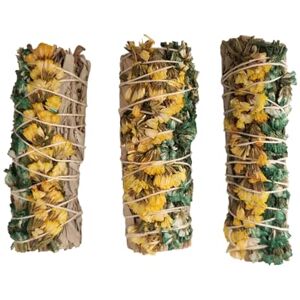 VIE Smudge Stick, White Sage, Green and Yellow Sinuata 4", Pack of 3 VIE Smudge Stick, White Sage, Green and Yellow Sinuata 4", Pack of 3