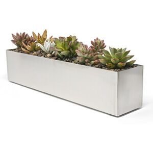 Buhbo Modern Trough Rectangle Planter 16 inch, Brushed Stainless Steel Buhbo Modern Trough Rectangle Planter 16 inch, Brushed Stainless Steel