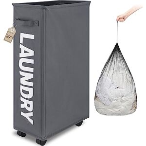 TOTANKI 29" Large Slim Rolling Laundry Basket on Wheels with Removable Bag, Foldable Laundry Hamper with Handle, Collapsible Laundry Sorter and Organizer, Tall Storage Basket Bin (Grey) TOTANKI 29" Large Slim Rolling Laundry Basket on Wheels with Removable Bag, Foldable Laundry Hamper with Handle, Collapsible Laundry Sorter and Organizer, Tall Storage Basket Bin (Grey)