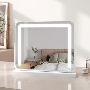 EMKE Hollywood Vanity Mirror with Lights, Large Tabletop Makeup Mirror with Dimmable, Smart Touch Screen, Hollywood Mirror with 360° Rotation and Memory Function, 500 x 400mm, White EMKE Hollywood Vanity Mirror with Lights, Large Tabletop Makeup Mirror with Dimmable, Smart Touch Screen, Hollywood Mirror with 360° Rotation and Memory Function, 500 x 400mm, White
