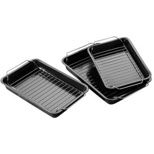 Premier Housewares Roasting Trays with Rack Set of 3,Black,H24.50 x W35 x D9.50cm Premier Housewares Roasting Trays with Rack Set of 3,Black,H24.50 x W35 x D9.50cm