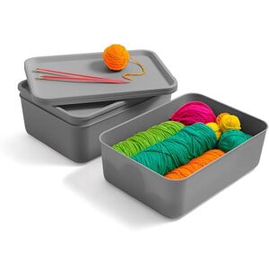 Iris Ohyama , Set of 3 Plastic Storage Boxes with Non-Snap Lid, Stackable, for Kitchen, Bathroom, Bedroom, Closet, Office, Solid & Durable Organization, SNL-M, Grau Iris Ohyama , Set of 3 Plastic Storage Boxes with Non-Snap Lid, Stackable, for Kitchen, Bathroom, Bedroom, Closet, Office, Solid & Durable Organization, SNL-M, Grau