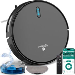 SereneLife Smart Robot Vacuum Cleaner, 2-in-1 Sweeping and Mopping with 2000Pa Suction, App Control, 4 Cleaning Modes, 4400mAh Battery, Self-Charging, For Hardwood, Linoleum, Carpets, Pet Hair, 12"x3 SereneLife Smart Robot Vacuum Cleaner, 2-in-1 Sweeping and Mopping with 2000Pa Suction, App Control, 4 Cleaning Modes, 4400mAh Battery, Self-Charging, For Hardwood, Linoleum, Carpets, Pet Hair, 12"x3