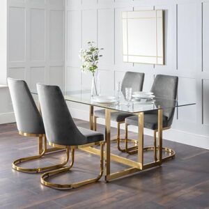 Julian Bowen Minori Dining Table, Glass & Gold, 76cm x 200cm x 100cm Julian Bowen Minori Dining Table, Glass & Gold, 76cm x 200cm x 100cm