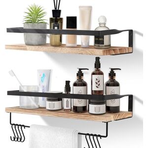Uten Floating Shelves Wall Mounted Shelf, Light Brown Wood Wall Shelves, Wooden Shelves Set Spirit Level, Towel Bar 8 Hooks for Bedroom, Bathroom, Living Room, Kitchen, Office Uten Floating Shelves Wall Mounted Shelf, Light Brown Wood Wall Shelves, Wooden Shelves Set Spirit Level, Towel Bar 8 Hooks for Bedroom, Bathroom, Living Room, Kitchen, Office