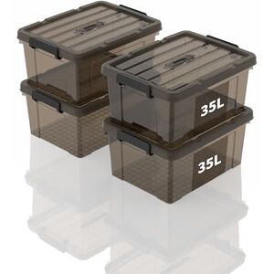 SpaceXpert Storage Boxes, Storage Boxes, Portable Plastic Boxes with Handle, Stackable Organiser Container for Bedroom, Rubbish, School, Transparent Black, 35 L (Set of 4) SpaceXpert Storage Boxes, Storage Boxes, Portable Plastic Boxes with Handle, Stackable Organiser Container for Bedroom, Rubbish, School, Transparent Black, 35 L (Set of 4)