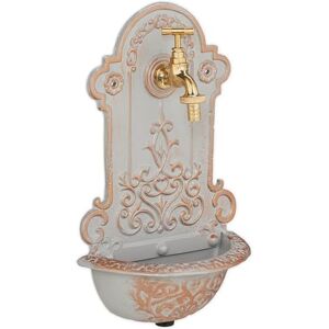 Relaxdays Wall Fountain, Antique Design, Basin & Water Tap, for Garden & Patio, 36 x 22 x 10.5 cm, Cast Iron, Gold/Grey, Brass Relaxdays Wall Fountain, Antique Design, Basin & Water Tap, for Garden & Patio, 36 x 22 x 10.5 cm, Cast Iron, Gold/Grey, Brass