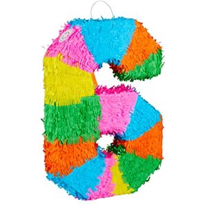 Relaxdays Birthday Piñata, Number 6 Hanging Pinata for Children and Adults, Fillable, Colourful Relaxdays Birthday Piñata, Number 6 Hanging Pinata for Children and Adults, Fillable, Colourful