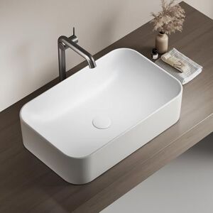 EMKE Rectangular Countertop Washbasin 61 × 38 × 15 cm, Guest Washbasin, Ceramic Countertop Basin for Washbasin, Bathroom Sink, Matte White EMKE Rectangular Countertop Washbasin 61 × 38 × 15 cm, Guest Washbasin, Ceramic Countertop Basin for Washbasin, Bathroom Sink, Matte White