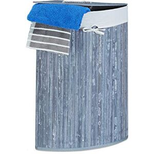 Relaxdays Bamboo Corner Laundry Basket, 65 x 49.5 x 37 cm, 64L, Folding Hamper with Laundry Sack, Grey Relaxdays Bamboo Corner Laundry Basket, 65 x 49.5 x 37 cm, 64L, Folding Hamper with Laundry Sack, Grey