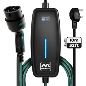 Masterplug EV Charging Cable for Electric and Hybrid Vehicles, 10 Metres, Mode 2, 3 Pin UK Plug to Type 2 Car Charger, 2.4kW, EVCM221010 Masterplug EV Charging Cable for Electric and Hybrid Vehicles, 10 Metres, Mode 2, 3 Pin UK Plug to Type 2 Car Charger, 2.4kW, EVCM221010