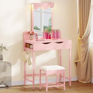 YITAHOME Cloud Dressing Table with LED Mirror, Vanity Desk with Drawer & Hooks, Modern Makeup Vanity for Bedroom, Dorm, Apartment, Anti-Tip Kit Included, Pink YITAHOME Cloud Dressing Table with LED Mirror, Vanity Desk with Drawer & Hooks, Modern Makeup Vanity for Bedroom, Dorm, Apartment, Anti-Tip Kit Included, Pink